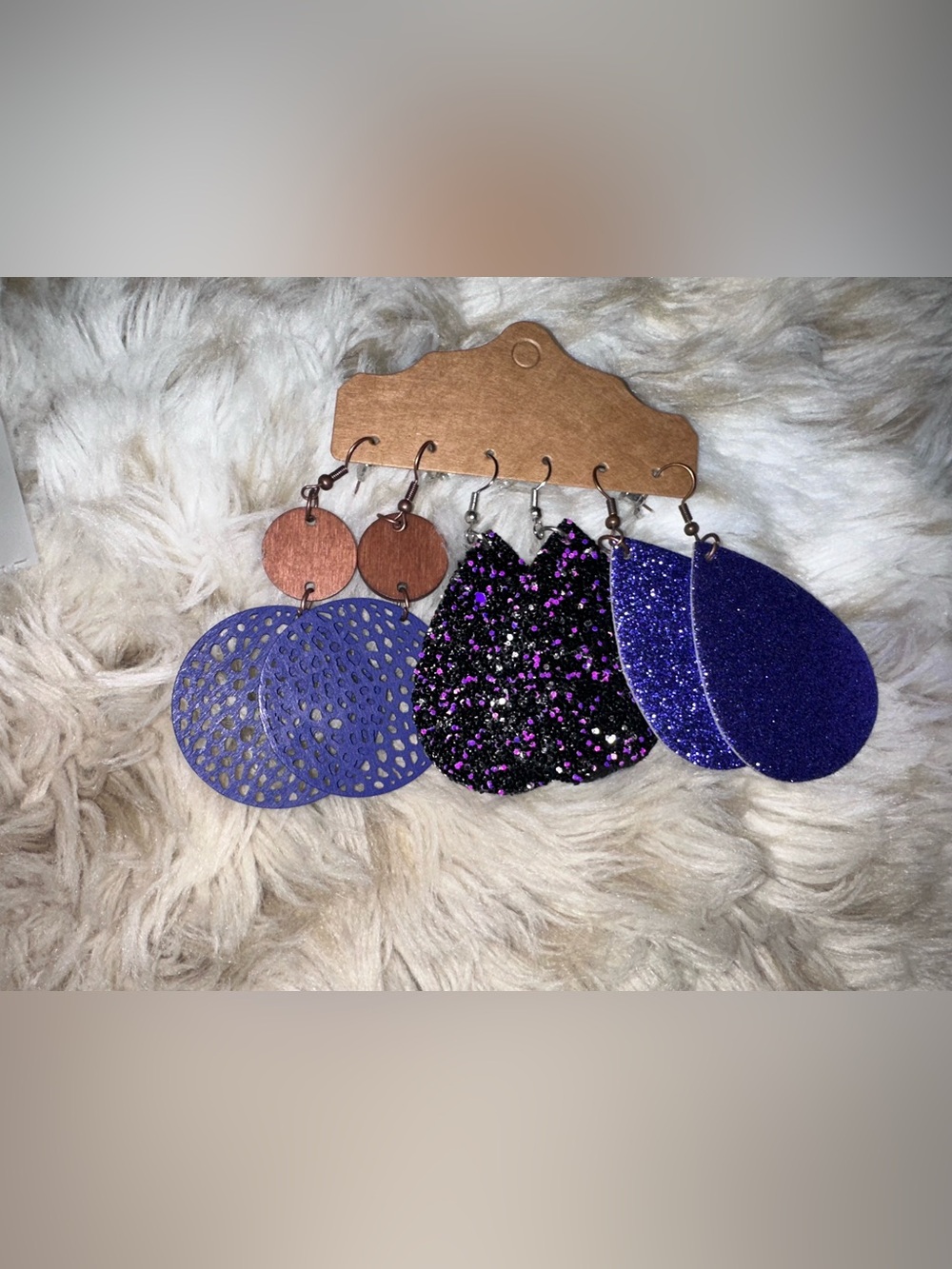 Boutique Purple Glitter & Laser Cut Teardrop Drop Earrings Bundle Set 3 Pairs